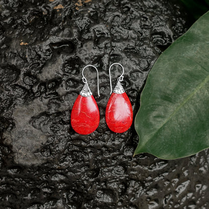 earring coral eardrop wire dots