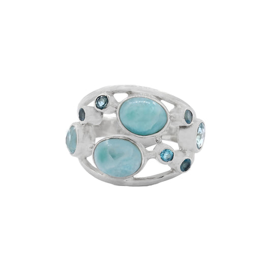 Larimar 925 Silver Plated Ring Fashion Handmade Jewelry US Size 6.5 R-24728